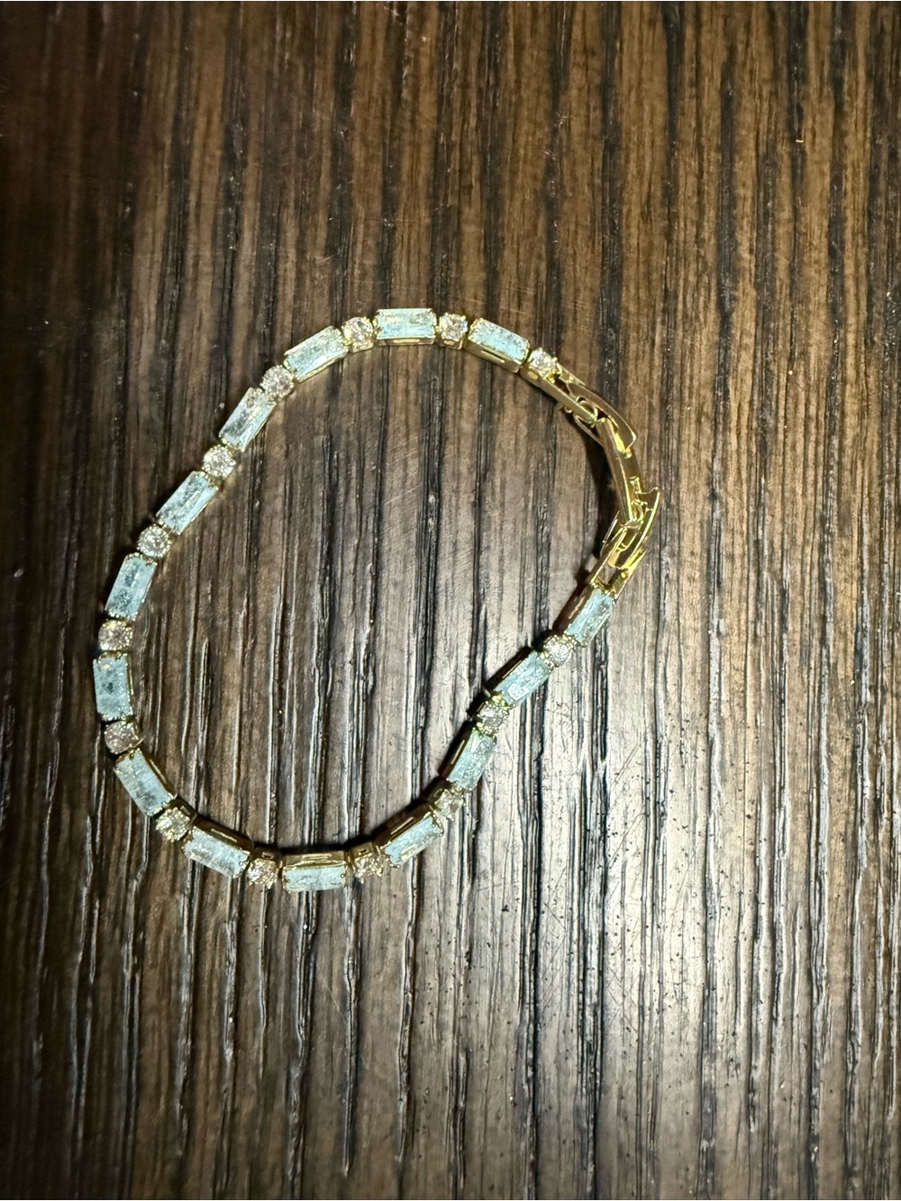 Gold-Tone Aquamarine Stone Tennis Bracelet